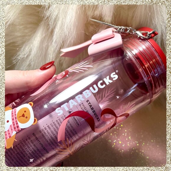 🎄🎀 NWT 2025 Starbucks Christmas Pink/Mauve 16oz Bottle w/ Ribbon Charm - Picture 2 of 12